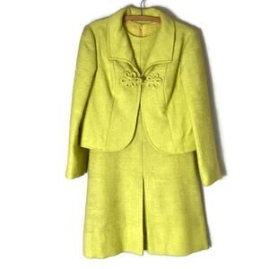 Vintage 60s Union Made Lime Green Sheath Mini Dress & Matching Jacket Size XS
